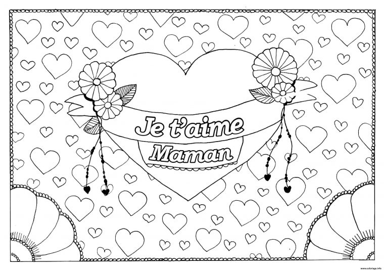 Coloriage Je Taime Maman Fete Des Meres Fond Coeurs Dessin encequiconcerne Coloriages Fête Des Mères