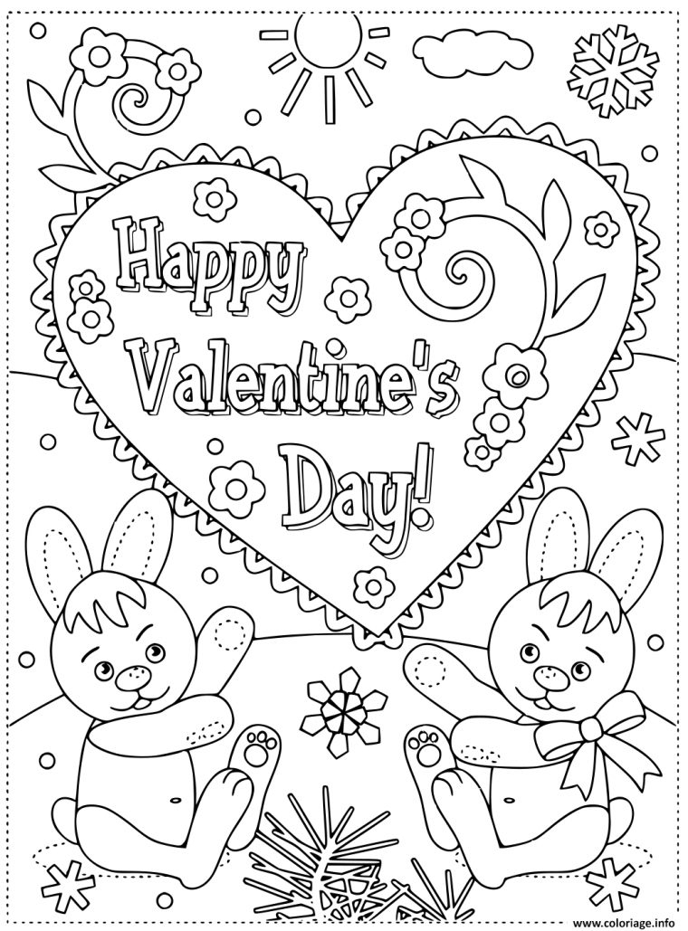 Coloriage Joyeuse St Valentin Par Des Lapins Carte De pour Dessin Pour La St Valentin