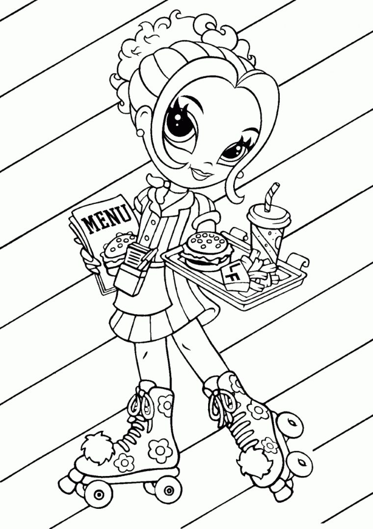 Coloriage – La Fille Sur Patins À Roulettes destiné Coloriage De Fille