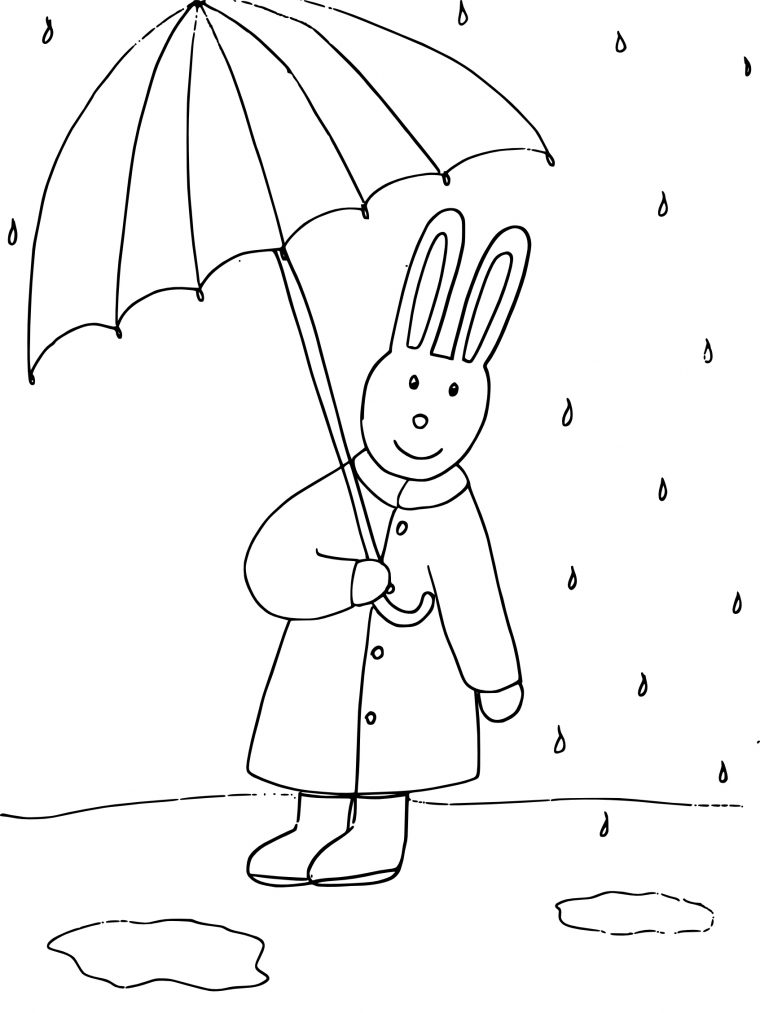 Coloriage Lapin Avec Un Parapluie À Imprimer dedans Dessin De Lapin À Colorier