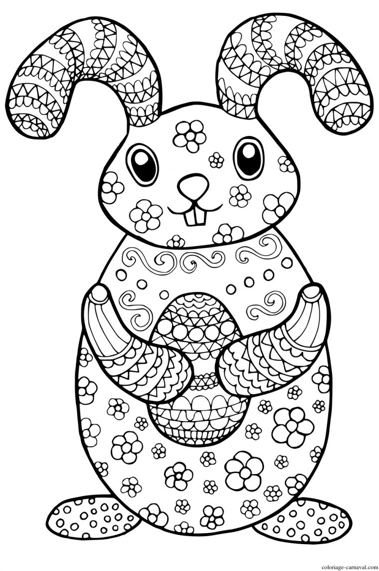 Coloriage Lapin De Paques Avec Motifs De Fleurs_1 Dessin destiné Coloriage Compliqué