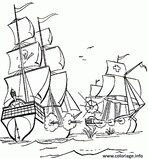 Coloriage Le Bateau Pirate Attaque Un Navire De serapportantà Coloriage Bateau À Imprimer Gratuit