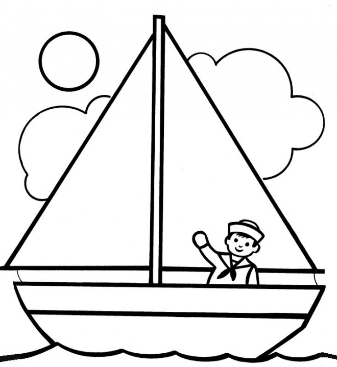 Coloriage Le Marin Dans Son Bateau À Voile pour Dessin Bateau Enfant 