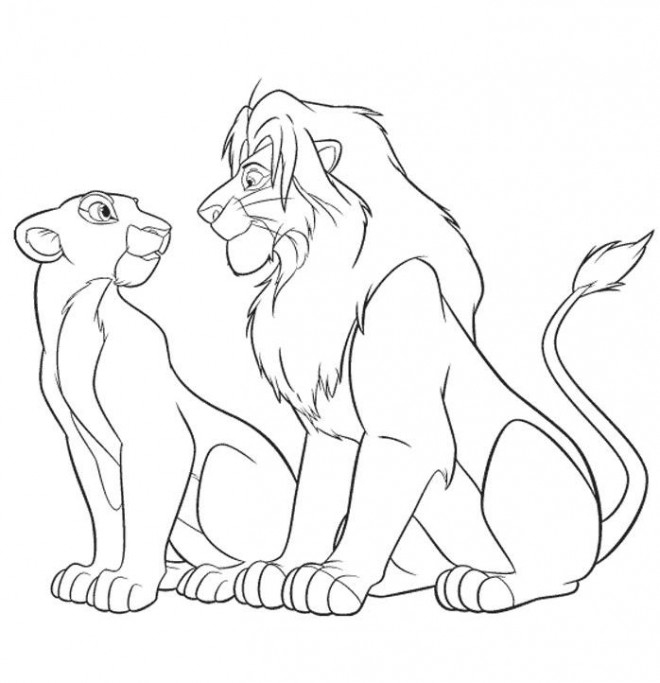 Coloriage Le Roi Lion Et Nala Se Regardent Dessin Gratuit à Coloriage Lion À Imprimer 