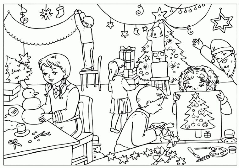 Coloriage – Les Enfants Préparent Pour Le Nouvel An dedans Coloriage Enfan