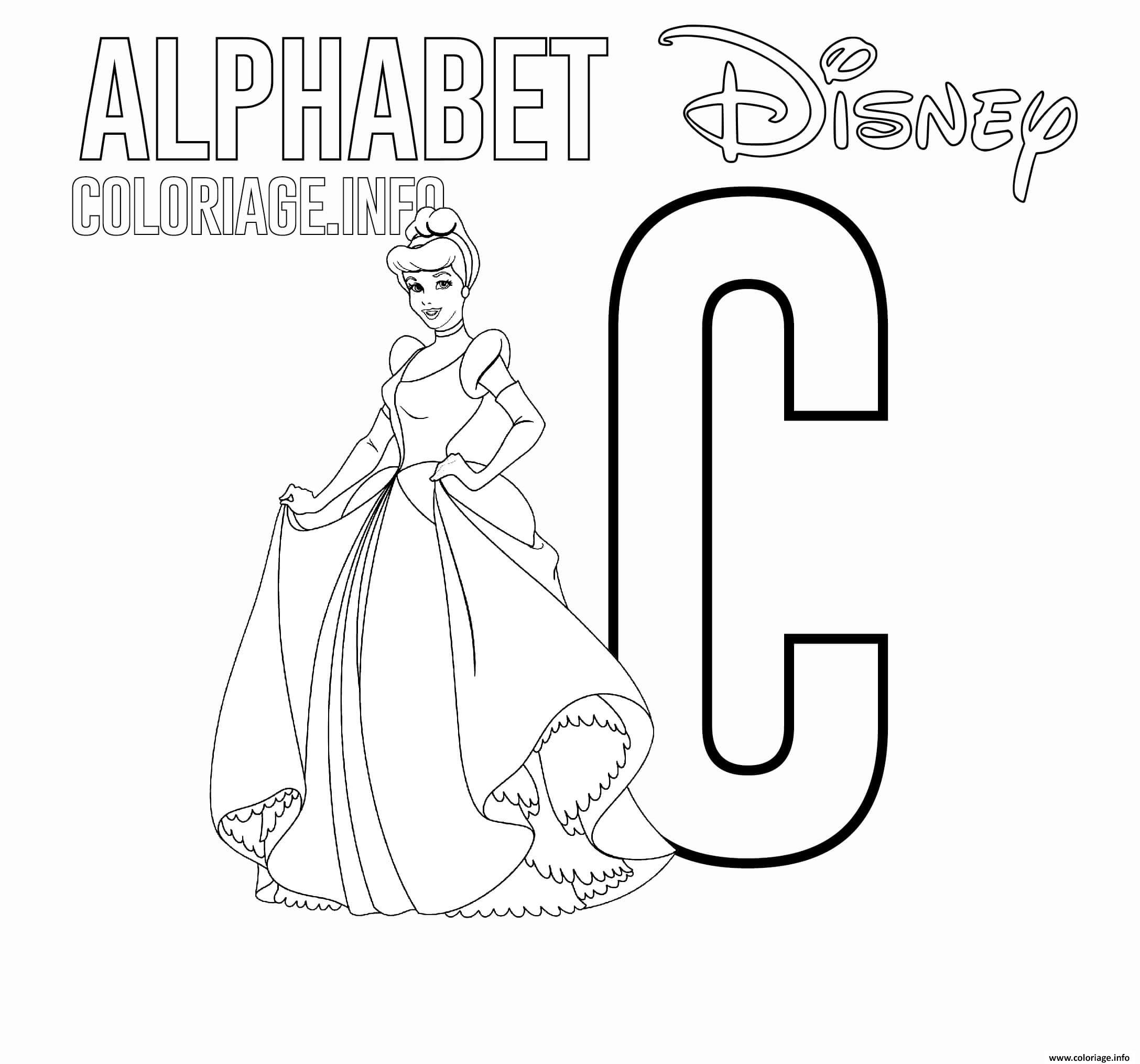 Coloriage Lettre C Pour Cinderella Dessin Alphabet Disney destiné Alphabet Coloriage 