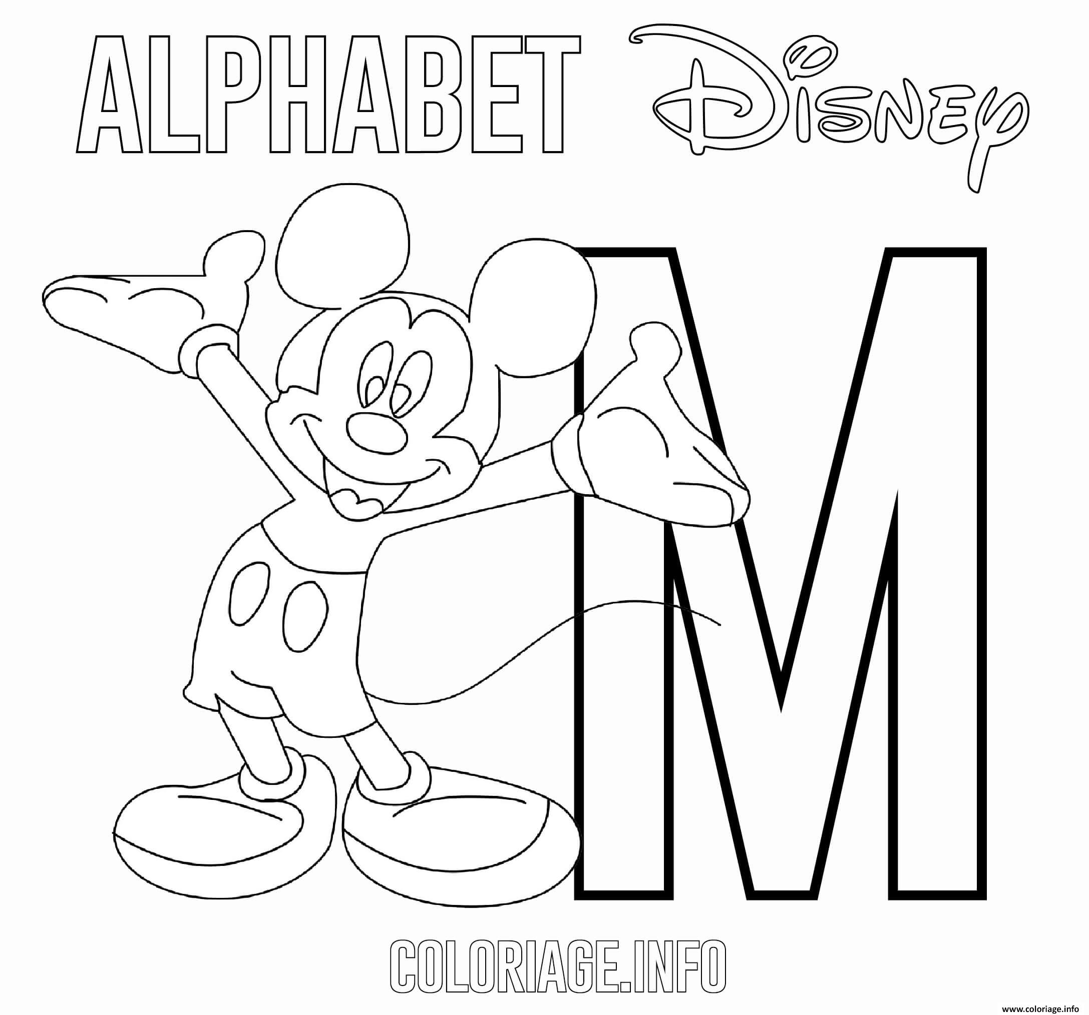 Coloriage Lettre M Pour Mickey Mouse Disney Dessin pour Alphabet Coloriage 
