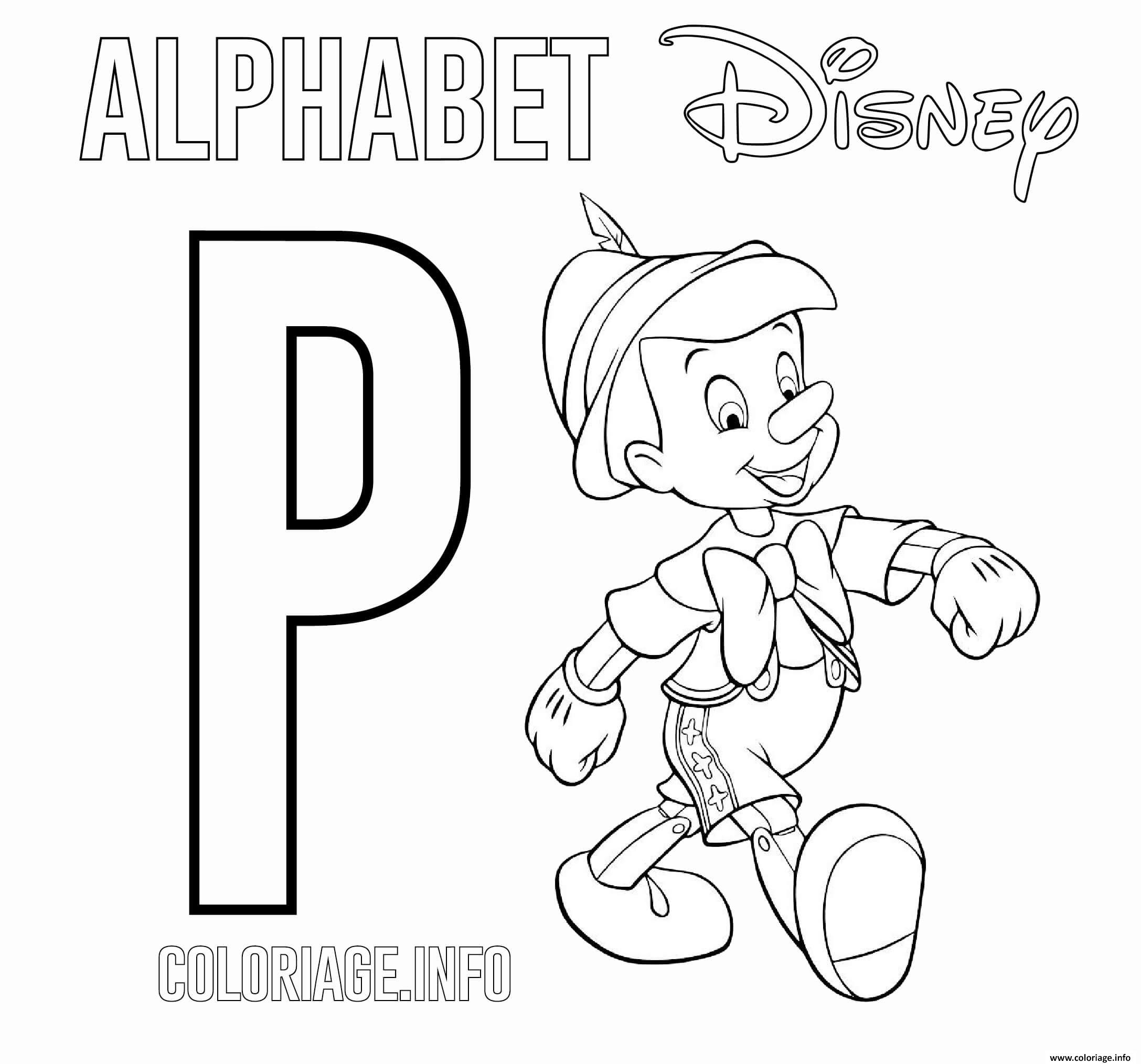 Coloriage Lettre P Pour Pinocchio Disney Dessin Alphabet destiné Coloriage Lettre