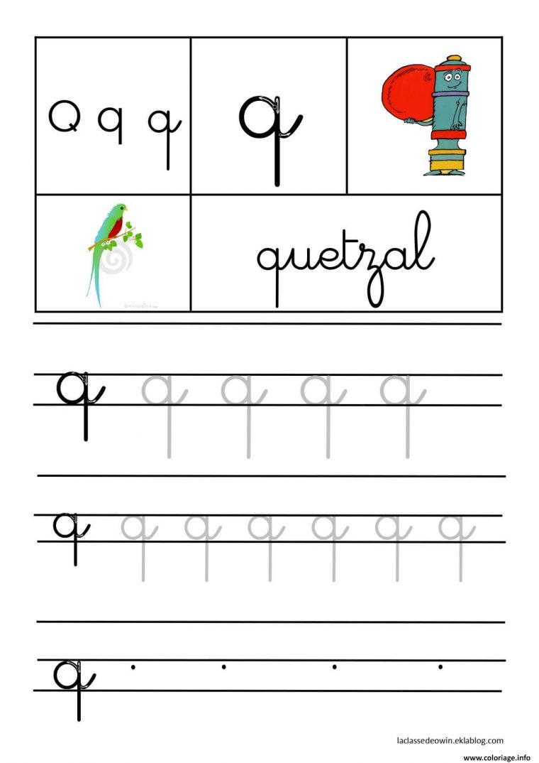 Coloriage Lettre Q Pour Quetzal Ecriture Cursive Gs pour Ecriture Dessin