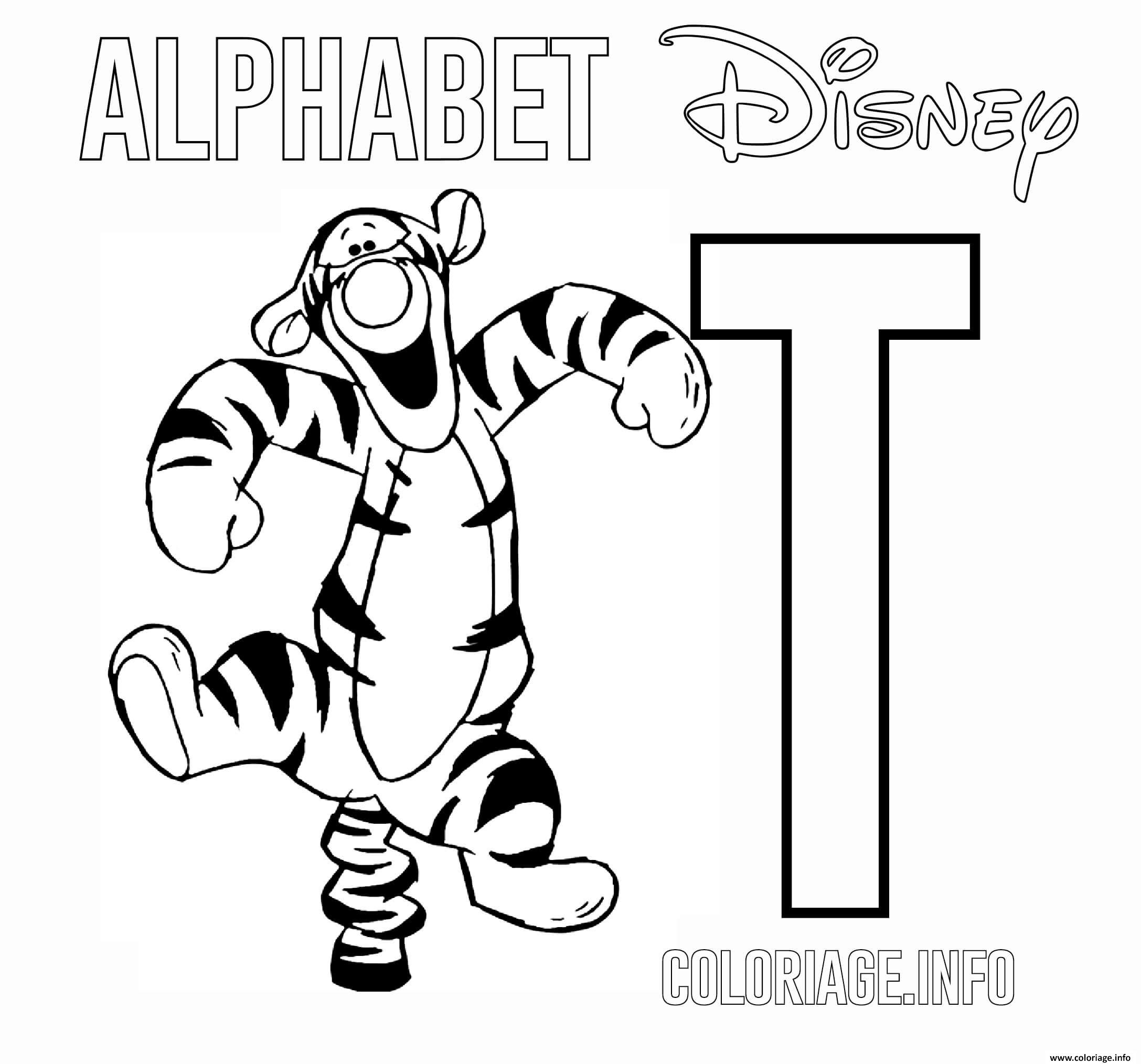Coloriage Lettre T Pour Tigger Dessin Alphabet Disney À serapportantà Alphabet Coloriage