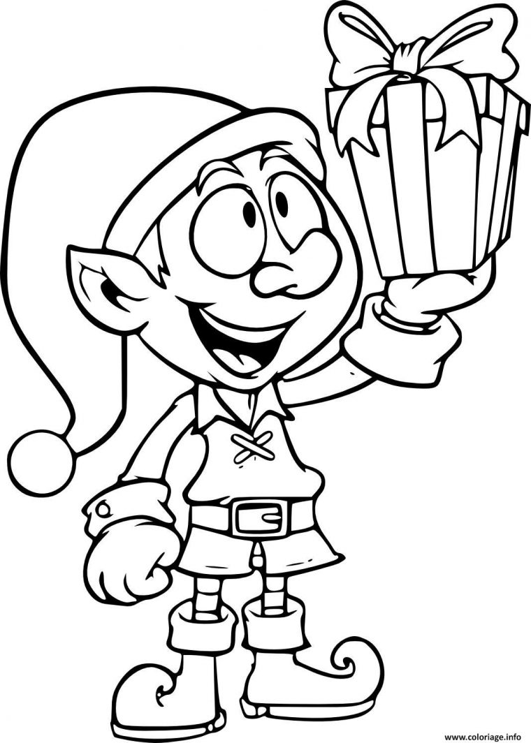 Coloriage Lutin Avec Un Cadeau De Noel Dessin Lutin De dedans Dessin Noël