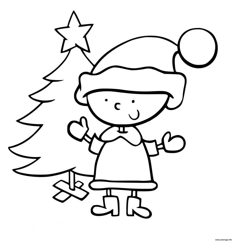 Coloriage Lutin Et Sapin De Noel Maternelle Enfant Dessin destiné Coloriage Guirlande Noel