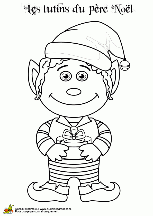 Coloriage Lutin Garcon Avec Petit Cadeau  Pages De concernant Coloriage Lutin De Noel 