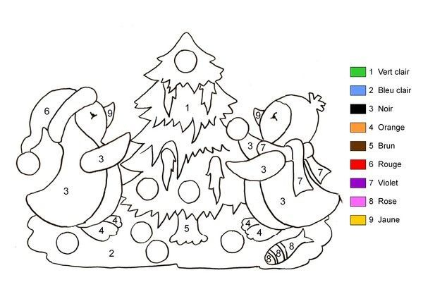 Coloriage Magique - Pingouins Et Sapin De Noël encequiconcerne Coloriage Magique Hiver 
