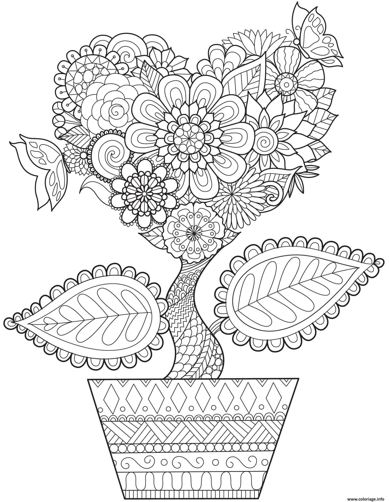 Coloriage Mandala Adulte Pot De Fleurs Petit Arbre Nature pour Fleur Coloriage