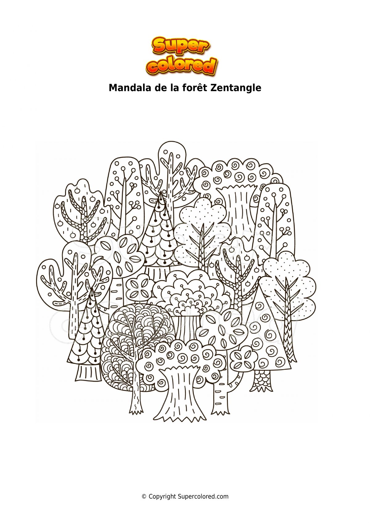 Coloriage Mandala De La Forêt Zentangle - Supercolored tout Coloriage Foret