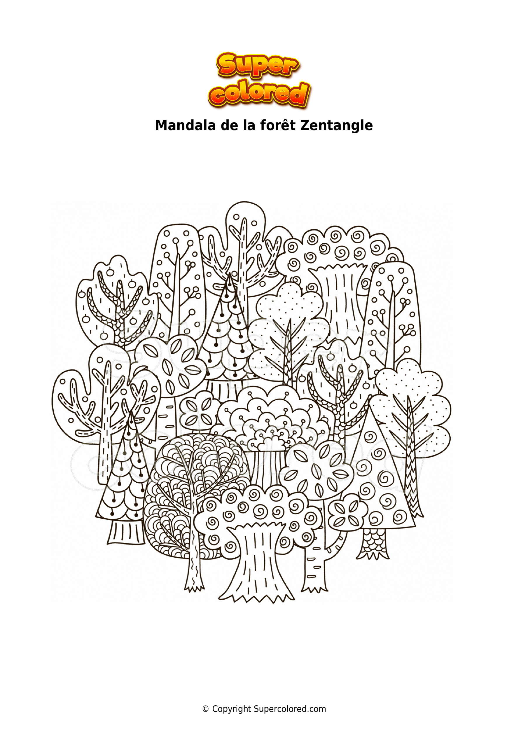 Coloriage Mandala De La Forêt Zentangle - Supercolored tout Coloriage Foret