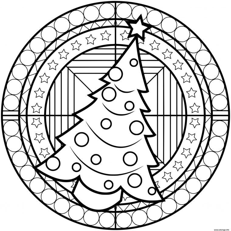 Coloriage Mandala Sapin De Noel Avec Des Etoiles Et Boules serapportantà Coloriage Boule De Noel