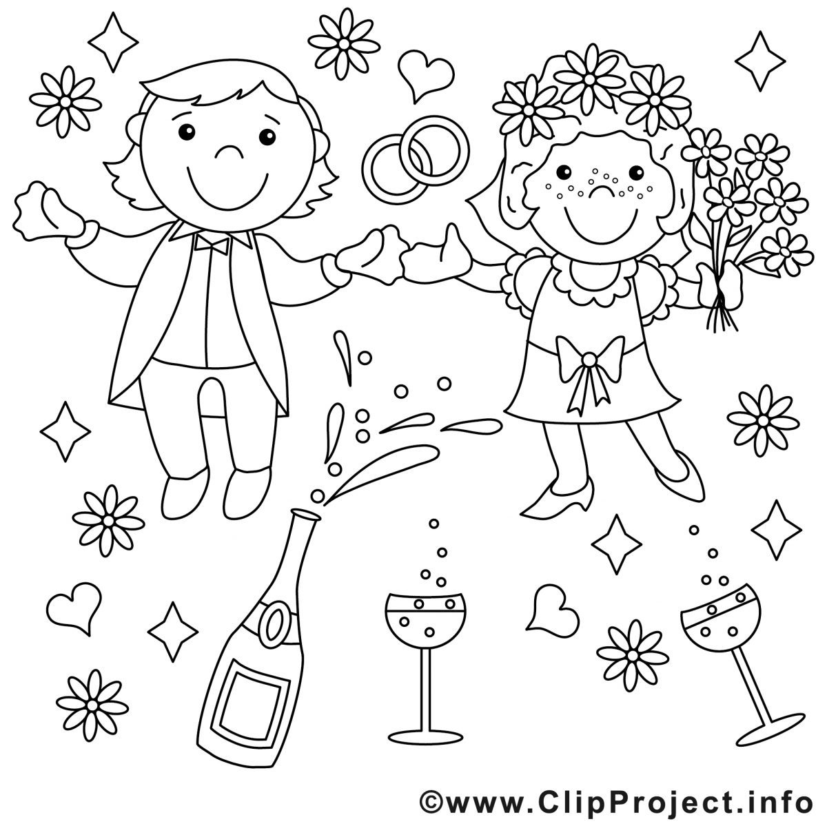 Coloriage Mariage Illustration À Télécharger - Mariage pour Coloriage De Mariage A Imprimer Gratuit