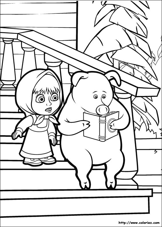 Coloriage Masha Et Le Cochon Lisent Un Livre Dessin destiné Dessin À Peindre À Imprimer 