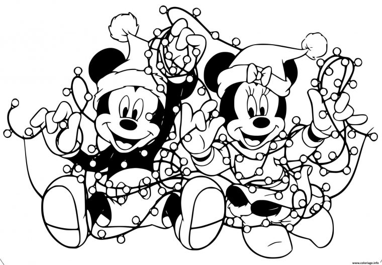 Coloriage Mickey Minnie Tangled In Lights Dessin Noel serapportantà Mickey A Colorier