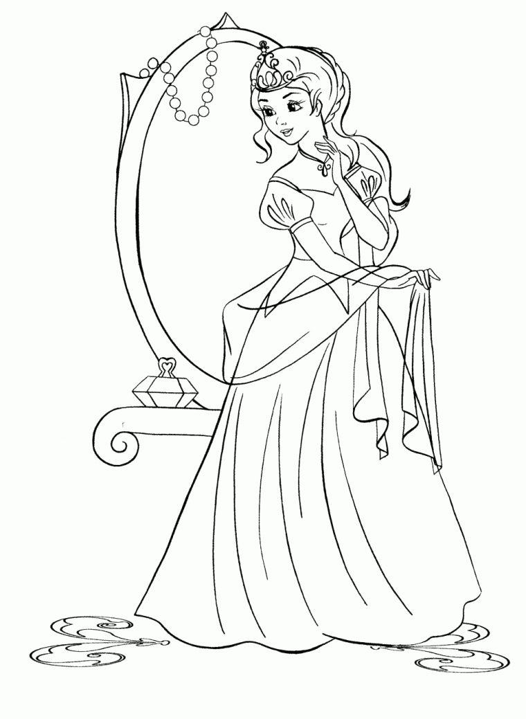 Coloriage – Miroir Et La Princesse avec Coloriage Princesse Et Prince