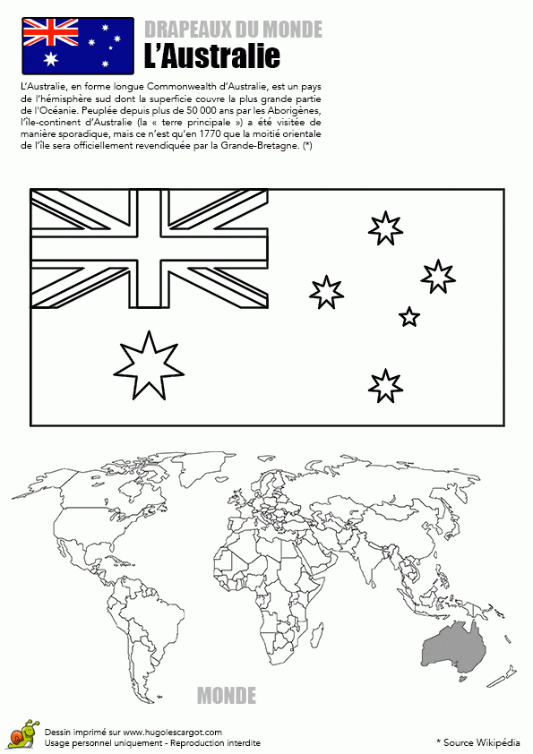 Coloriage Monde Drapeau Australie serapportantà Drapeaux A Colorier