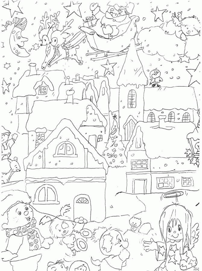 Coloriage  Noêl Et Père Noêl  Village-Noel-6 destiné Dessin De Village 