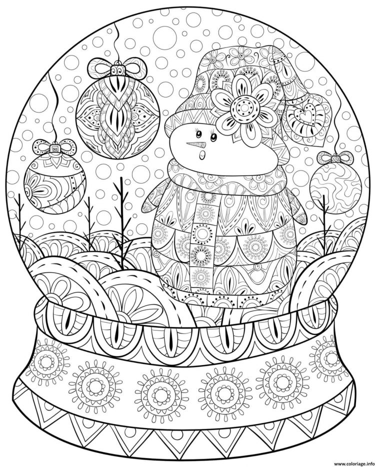 Coloriage Noel Pour Adulte Motif Globe Et Bonhomme De dedans Dessin De Noel À Imprimer