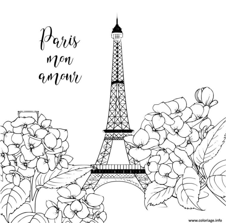 Coloriage Paris Mon Amour Fleurs Et Tour Eiffel Dessin destiné Dessins Tour Eiffel