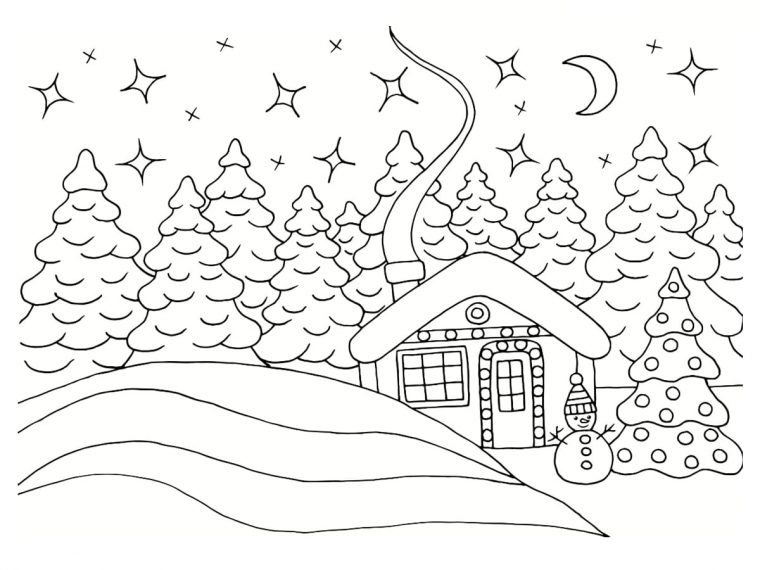 Coloriage Paysage Hiver : 30 Dessins À Imprimer Gratuitement dedans Dessin Paysage D Hiver