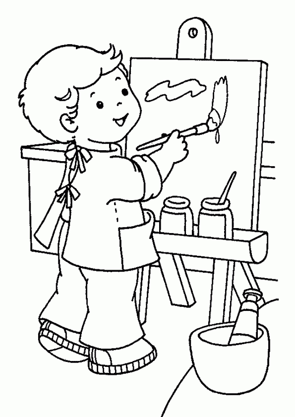 Coloriage Peinture A L'Ecole encequiconcerne Coloriage École