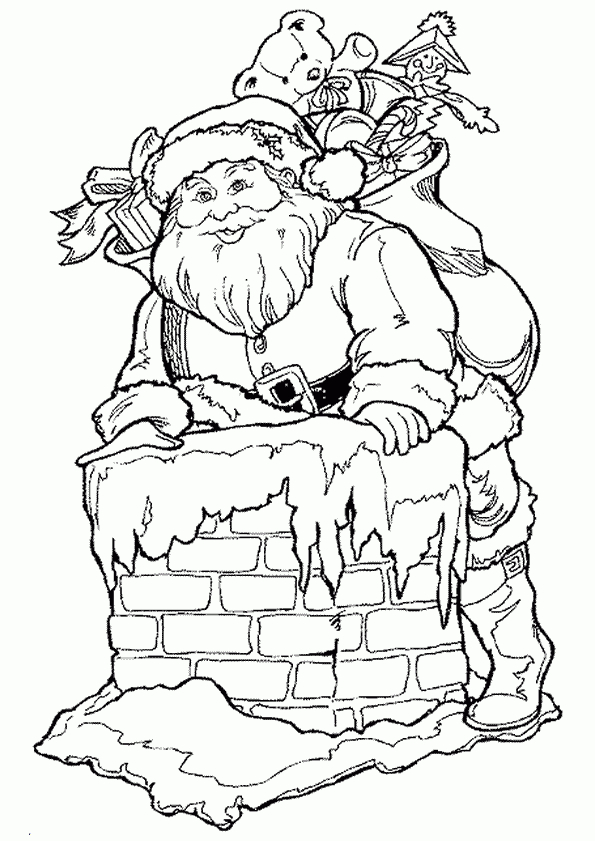 Coloriage Père Noel Entrant Dans La Cheminée à Pere Noel Coloriage A Imprimer 