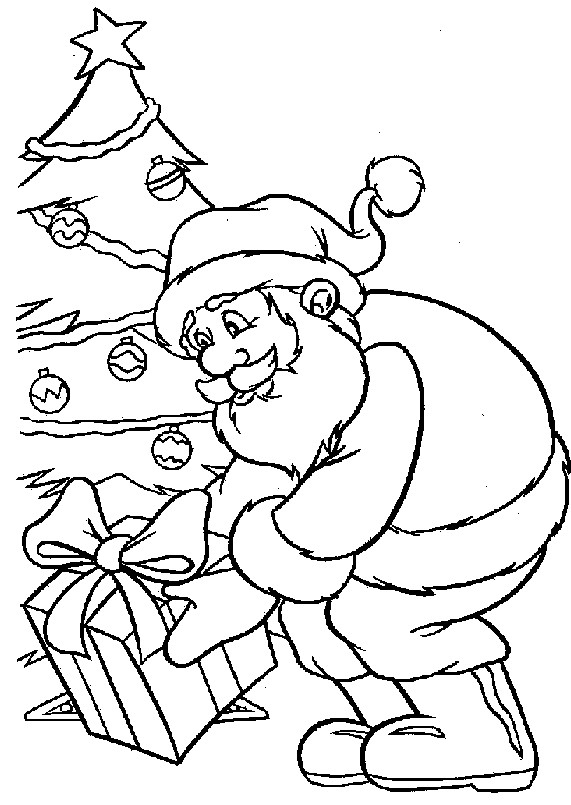 Coloriage Père Noël Laisse Des Cadeaux Sous Le Sapin serapportantà Dessin Pere Noel À Colorier