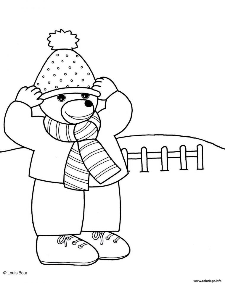 Coloriage Petit Ours Brun Enfile Son Bonnet Page 001 pour Petit Ours Brun Coloriage