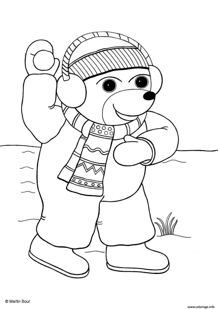 Coloriage Petit Ours Lance Une Boule De Neige Page 001 serapportantà Coloriage De Ours