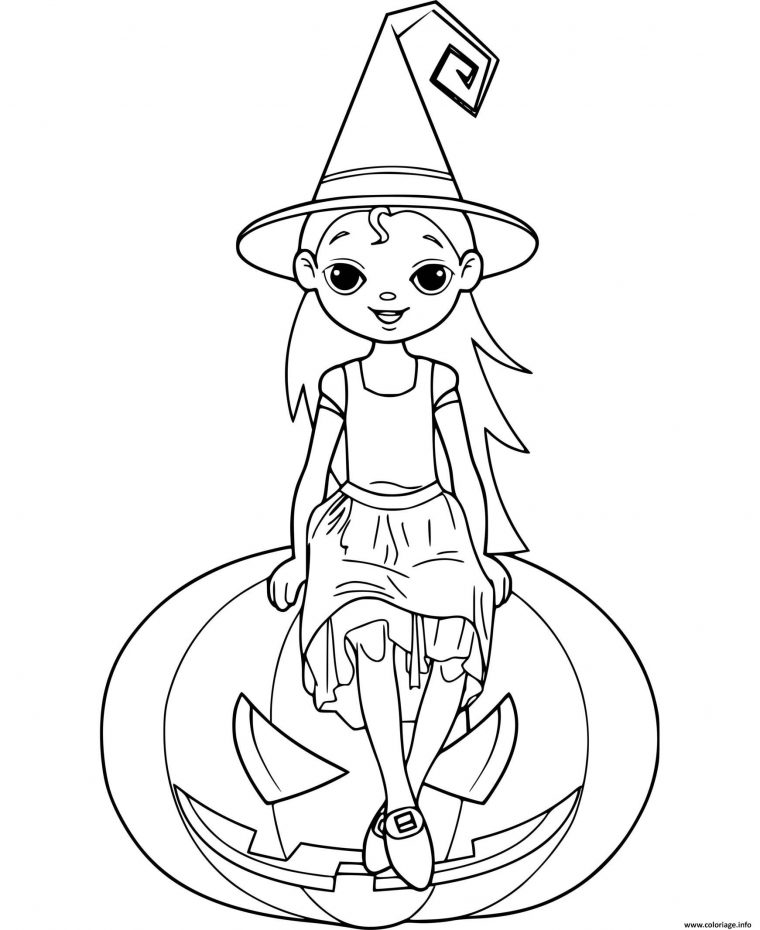 Coloriage Petite Sorciere Sur Une Citrouille Dessin encequiconcerne Coloriage De Halloween A Imprimer Gratuit