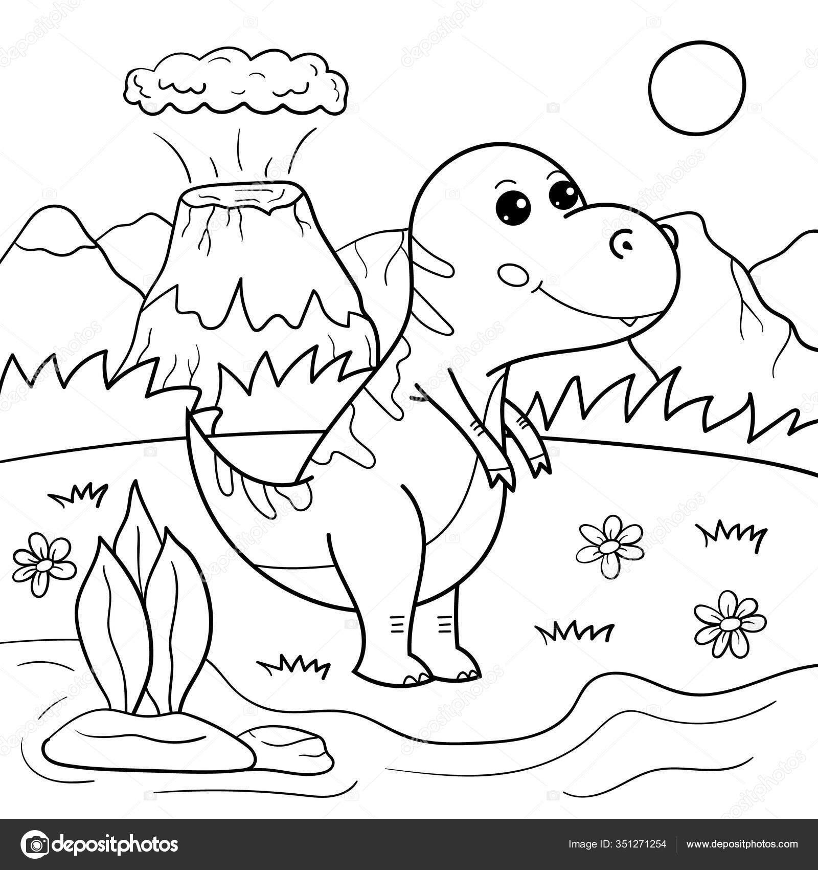 Coloriage Pour Enfants. Décrivez Dessin Animé avec Dinosaure Dessin 