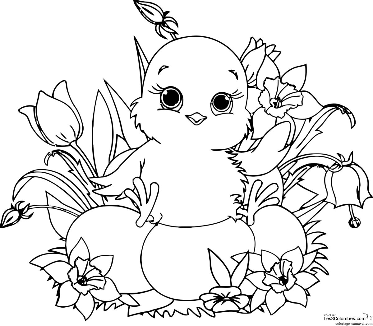 Coloriage Poussin Paques Oeufs Dessin Gratuit - Coloriage encequiconcerne Coloriage Poussin