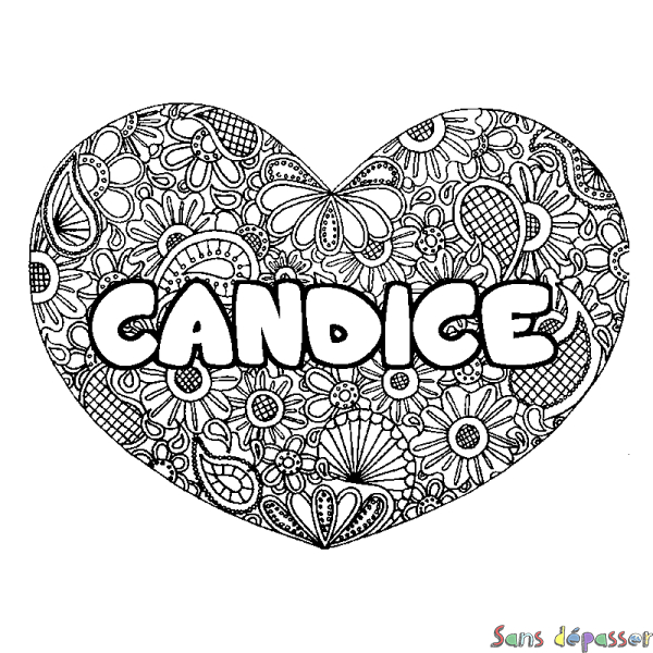 Coloriage Prénom Candice - Décor Mandala Coeur - Sans Dépasser intérieur Dessin À Colorier Coeur 