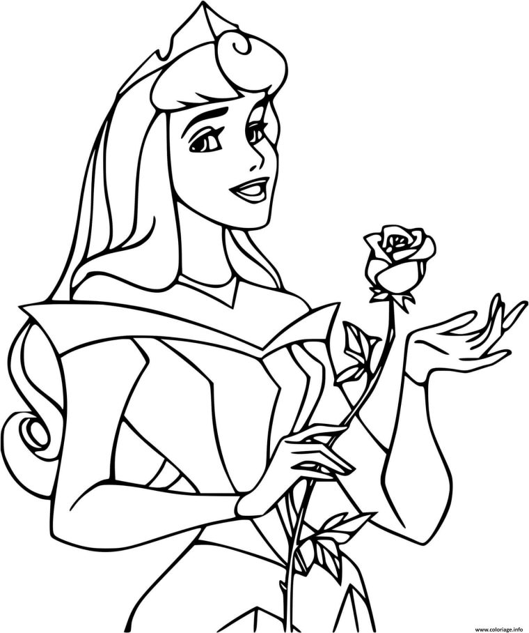 Coloriage Princesse Aurore Disney Avec Une Rose Dessin tout Disney A Imprimer