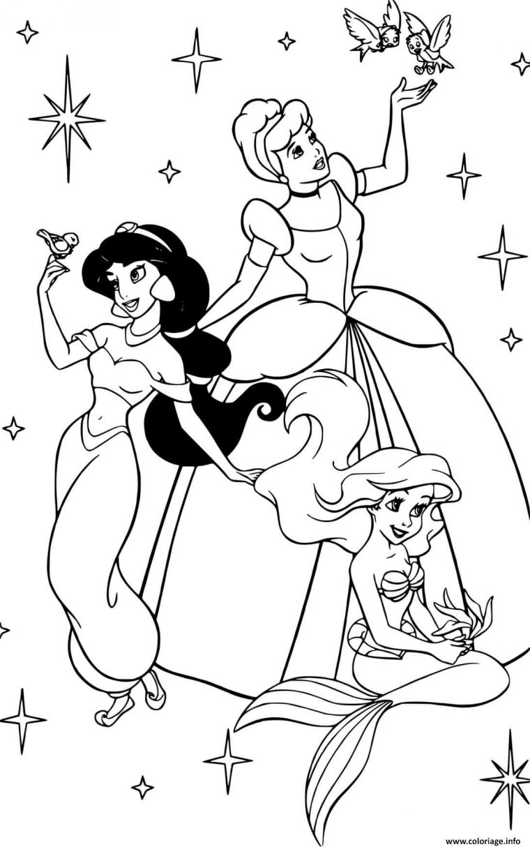 Coloriage Princesses Disney Cendrillon Ariel Jasmine encequiconcerne Cendrillon Coloriage À Imprimer