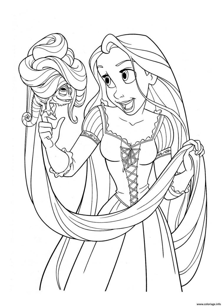 Coloriage Raiponce Princesse Disney Avec Pascal Dessin concernant Coloriage À Imprimer De Raiponce