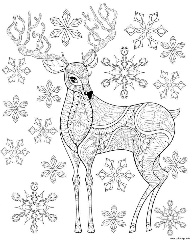 Coloriage Renne De Noel Avec Des Flocons De Neige Dessin pour Noel Coloriage