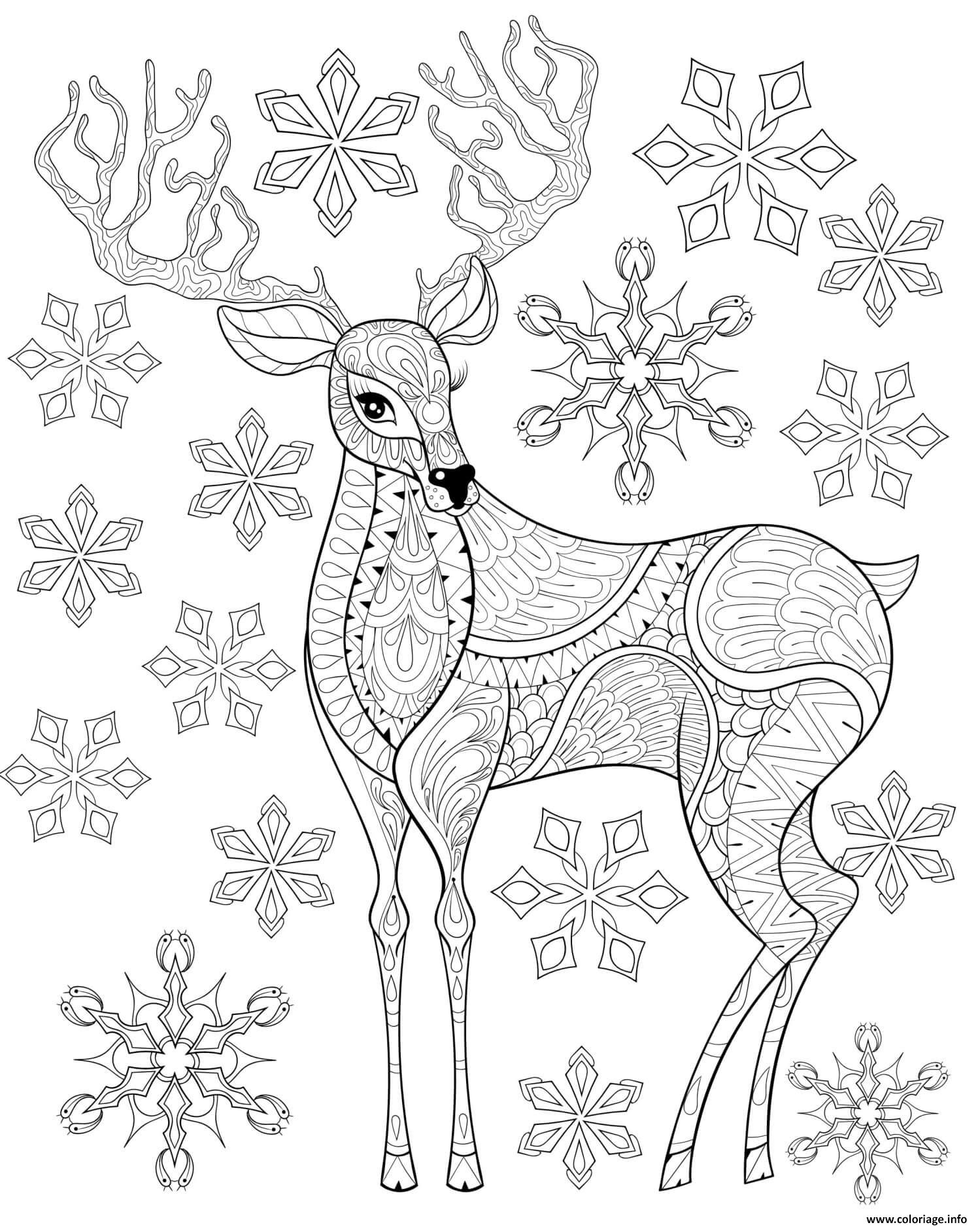 Coloriage Renne De Noel Avec Des Flocons De Neige Dessin pour Noel Coloriage 