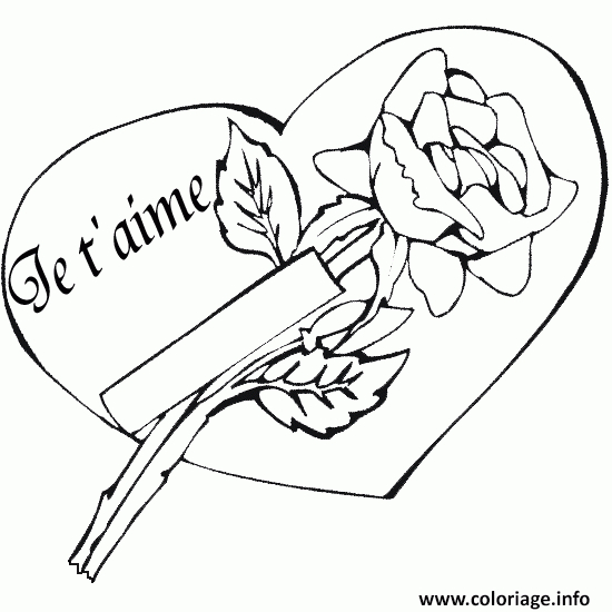 Coloriage Rose Coeur Je Taime Dessin Rose À Imprimer intérieur Coloriage De Coeur À Imprimer 