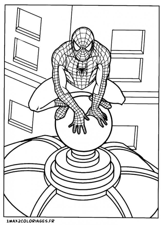 Coloriage Spiderman Le Toit De La Maison Dessin Gratuit À avec Le Dessin Animé De Spiderman 