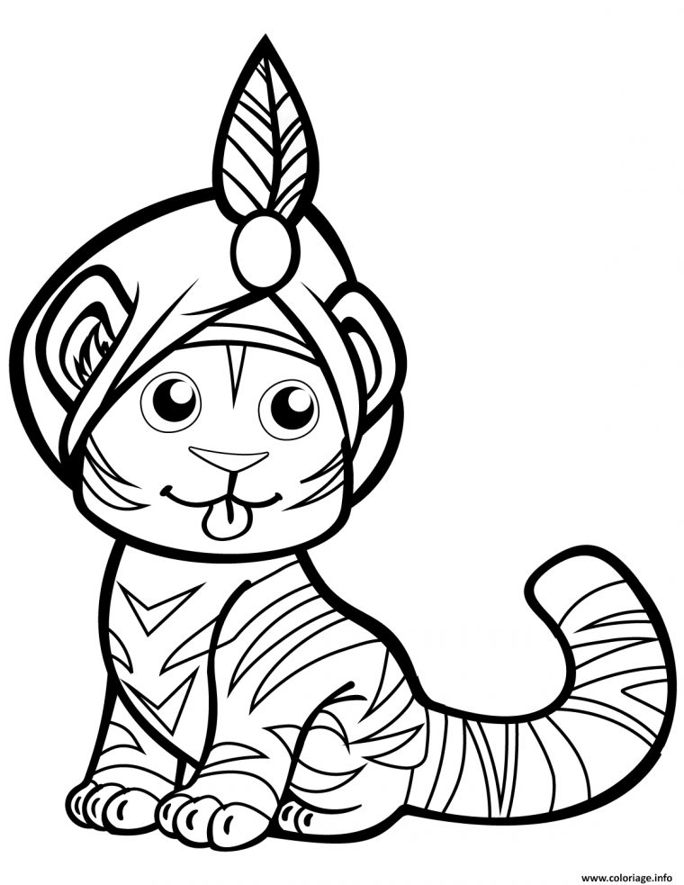 Coloriage Tigre Mignon En Turban Dessin tout Tigre Coloriage