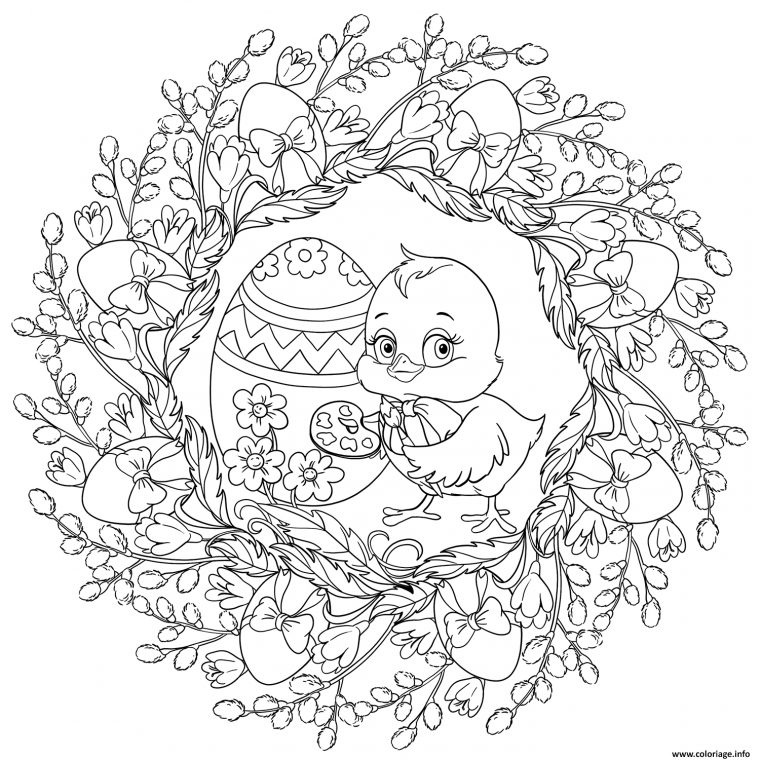 Coloriage Un Pousssin Peint Un Oeuf De Paques Mandala Par avec Dessin De Paques