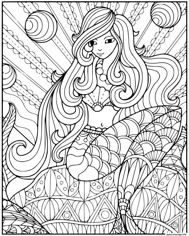 Coloriage Une Charmante Sirene Avec De Nombreux Motifs serapportantà Coloriage De Sirène